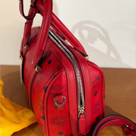 MCM Red Monogram Satchel Bag - Picture 2 of 6